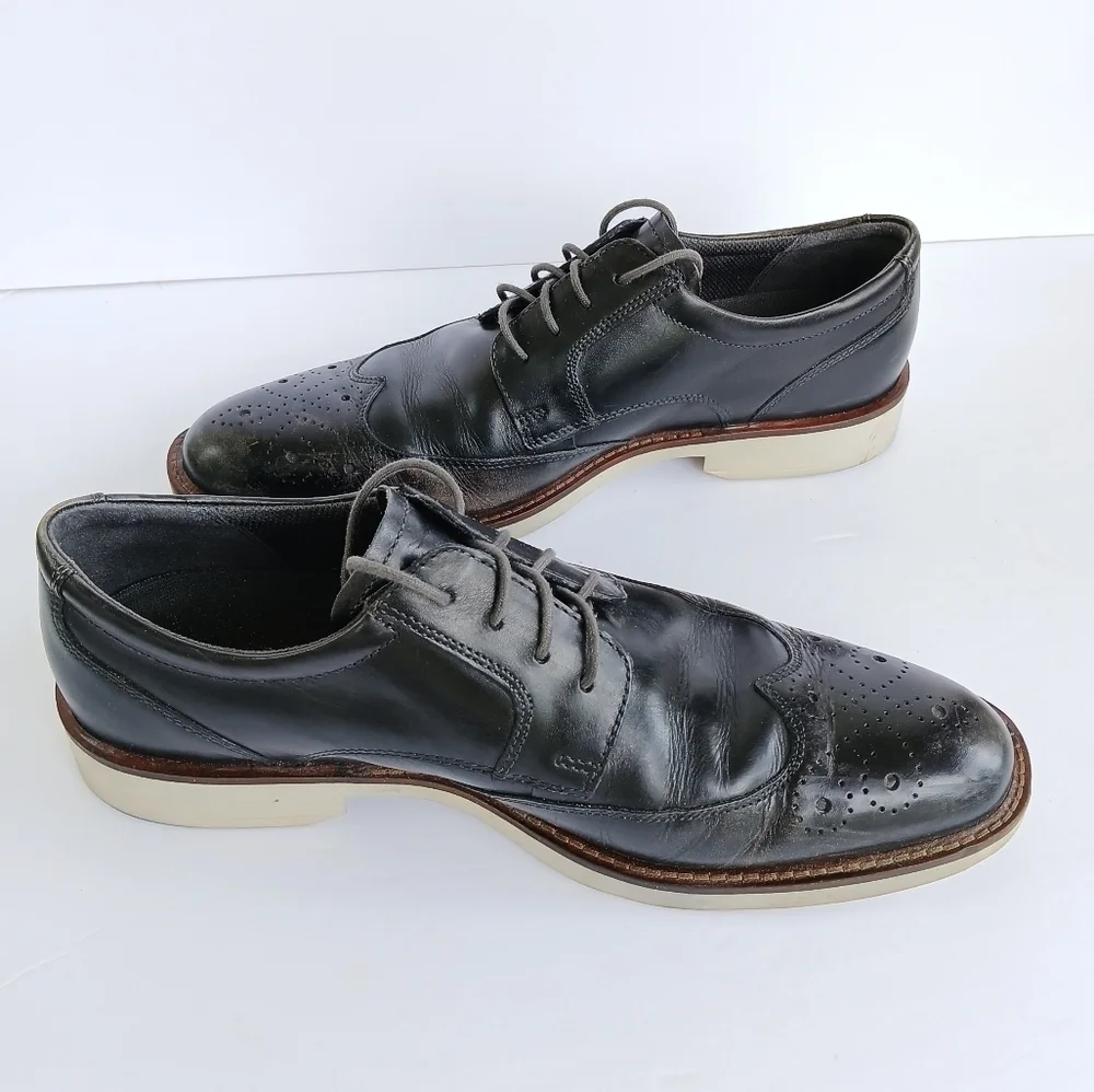 Ecco Black Leather Wingtip Biarritz Brogue Derby